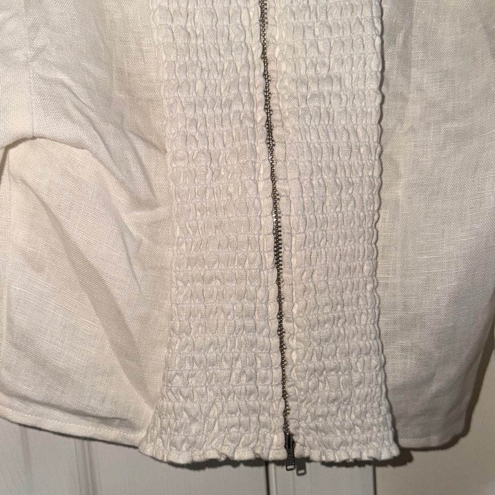 Reformation Linen Cream Ruffle Crop Blouse - Picture 7 of 12